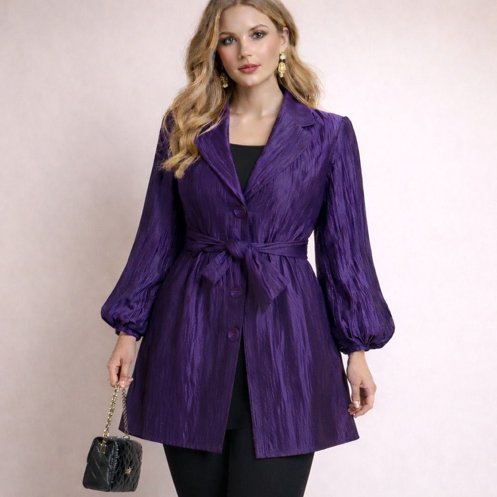Vintage taffeta tie waist theatre coat Royal Purple Large